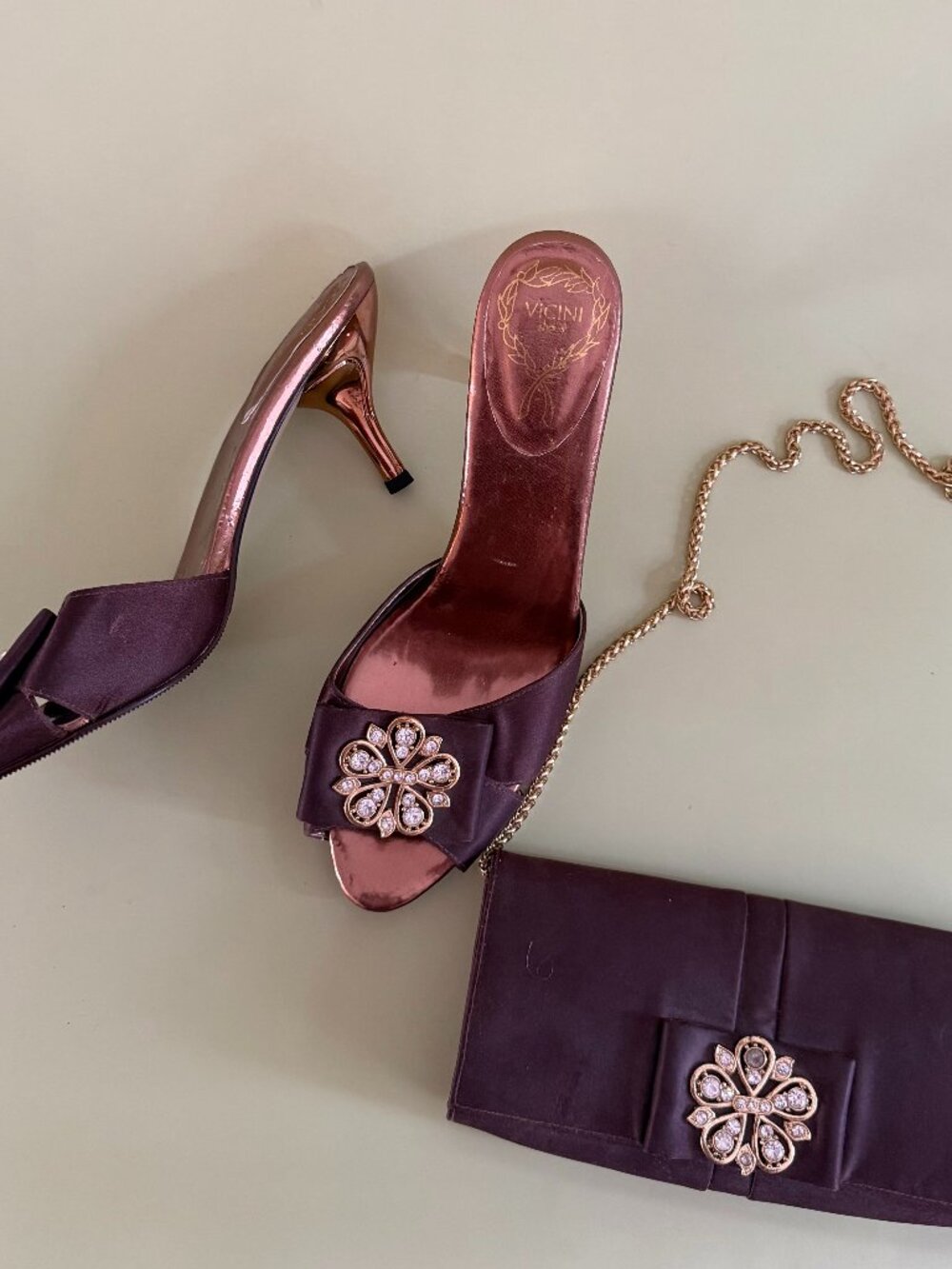 Vicini by Giuseppe Zanotti Satin Crystal Mule & Matching Chain Clutch Set